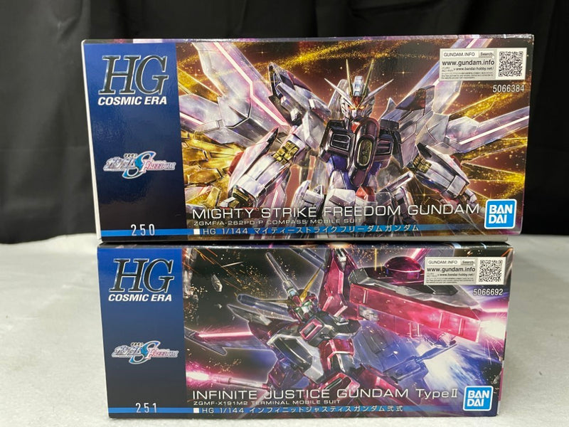 【中古】【未組立】【セット】1/144 HG インフィニットジャスティスガンダム弐式 +HGマイティーストライクフリーダムガンダム＜プラモデル＞（代引き不可）6545