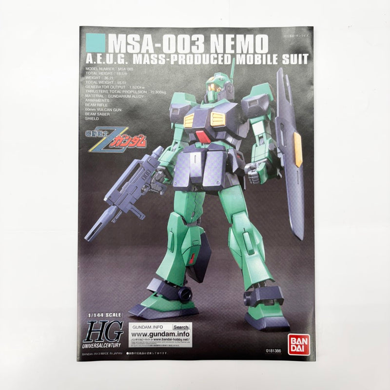 【中古】【未組立】1/144 HGUC MSA-003 ネモ 「機動戦士Zガンダム」＜プラモデル＞（代引き不可）6585