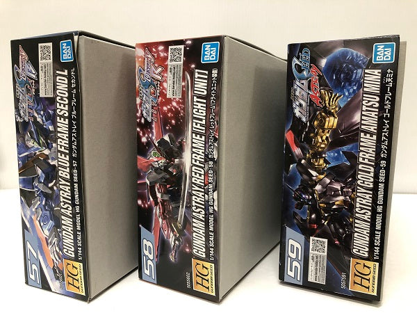 【中古】【未組立】【セット】HG ガンダムアストレイ レッドフレーム(フライトユニット装備)/HG ガンダムアストレイ ブルーフレーム セカンドL/HG ガンダムアストレイ ゴールドフレーム アマツミナ 3種＜プラモデル＞（代引き不可）6605